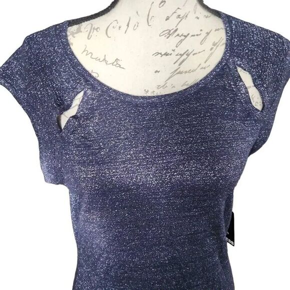 Express Women's Size Large Navy Sparkle Shoulder Cutout Mini Dress - Picture 5 of 8